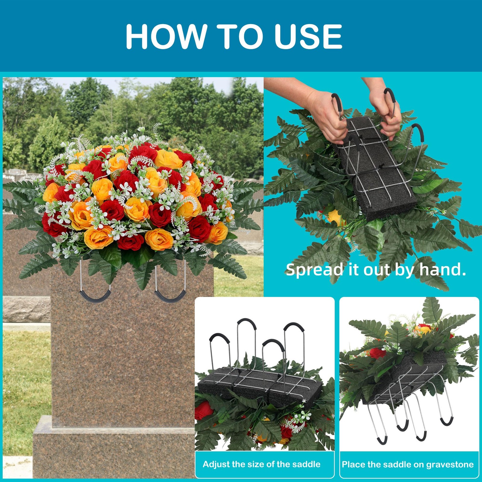Headstone Flower Saddle,Large Artificial Cemetery Flowers for Grave,Cemetery …