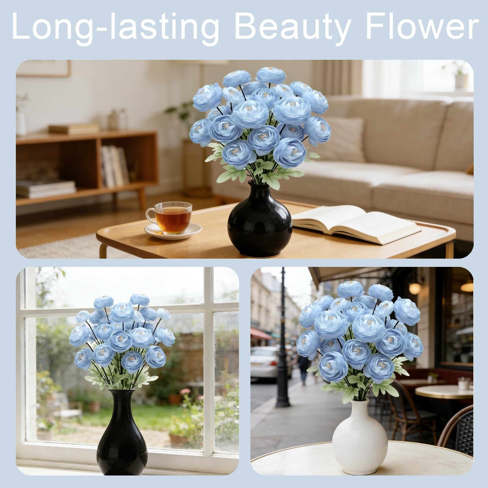 Artificial Silk Peony Fake Flowers,6PCS Artificial Faux Peonies Bulbs with 24…