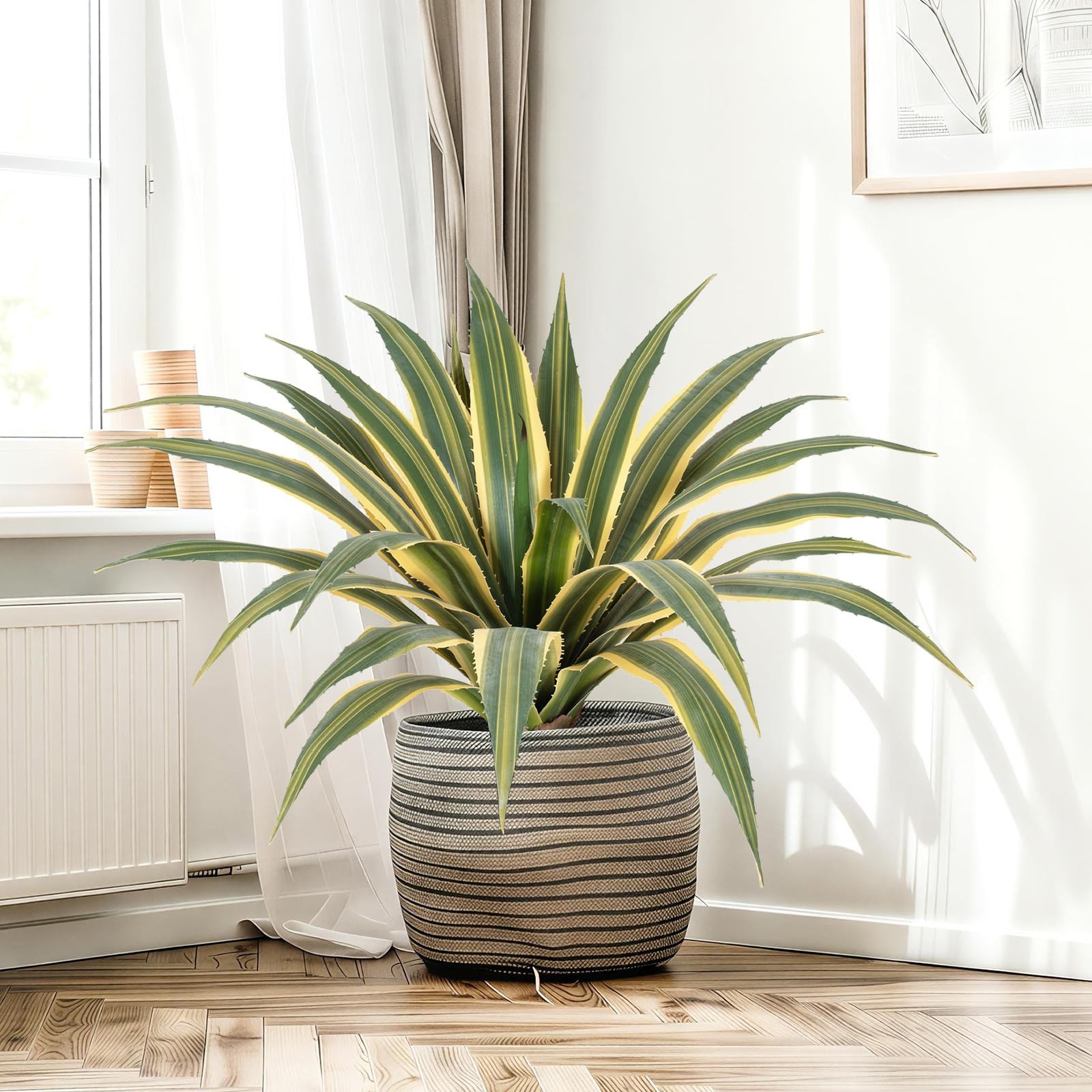 Artificial Agave Plants Outdoor, 24” Large UV Resistant Spiked Fake Agave wit…