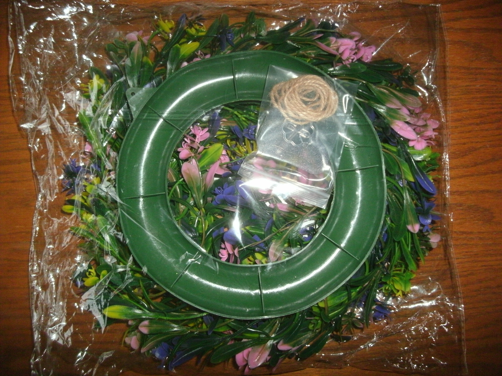 NEW Floral Wreath Wall Decor 12″ plastic pink purple yellow flowers & greenery