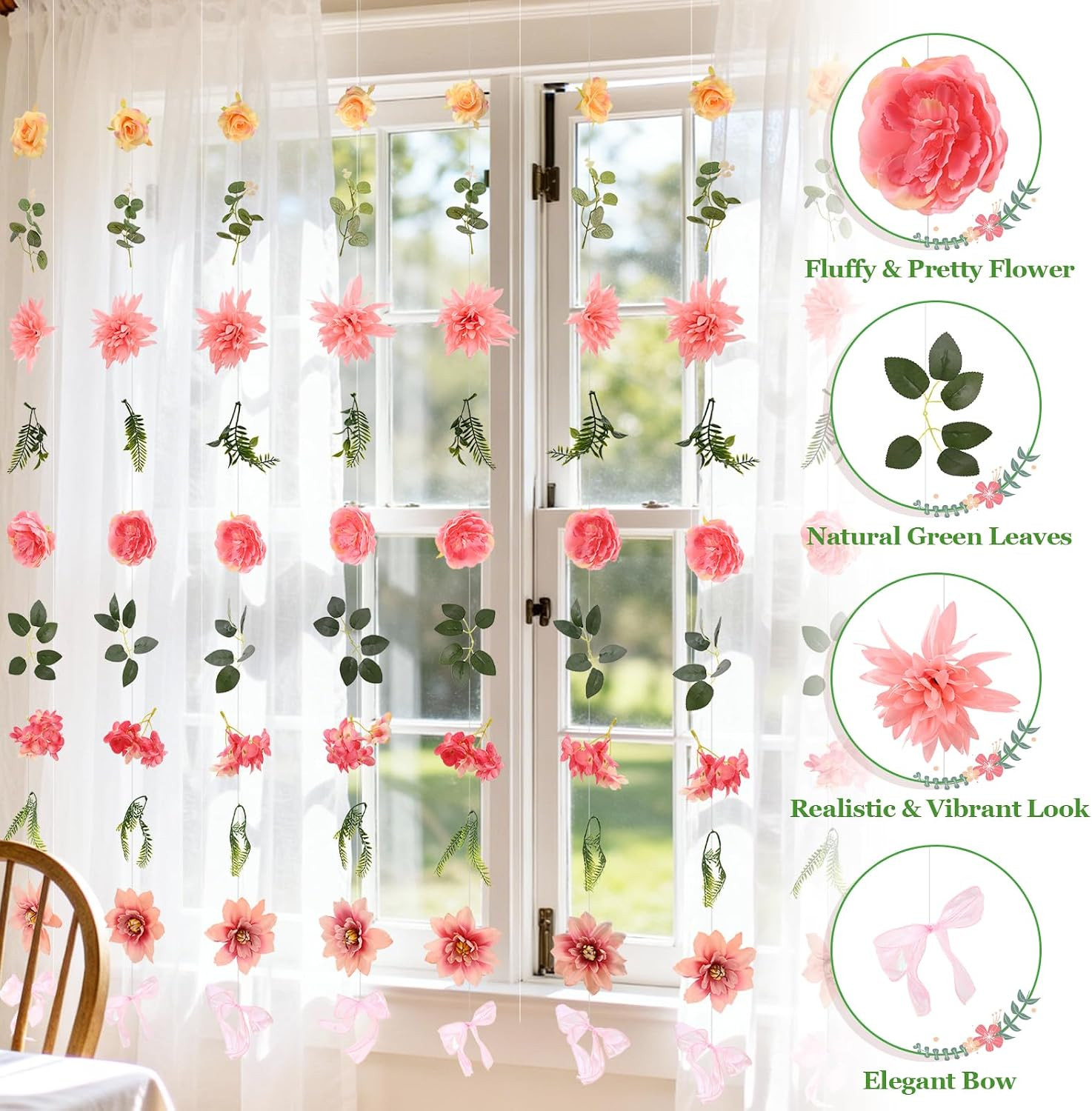 12Pcs 72Ft Wildflower Garland with Bow Hanging Flower Wall Backdrop | Silk Artif