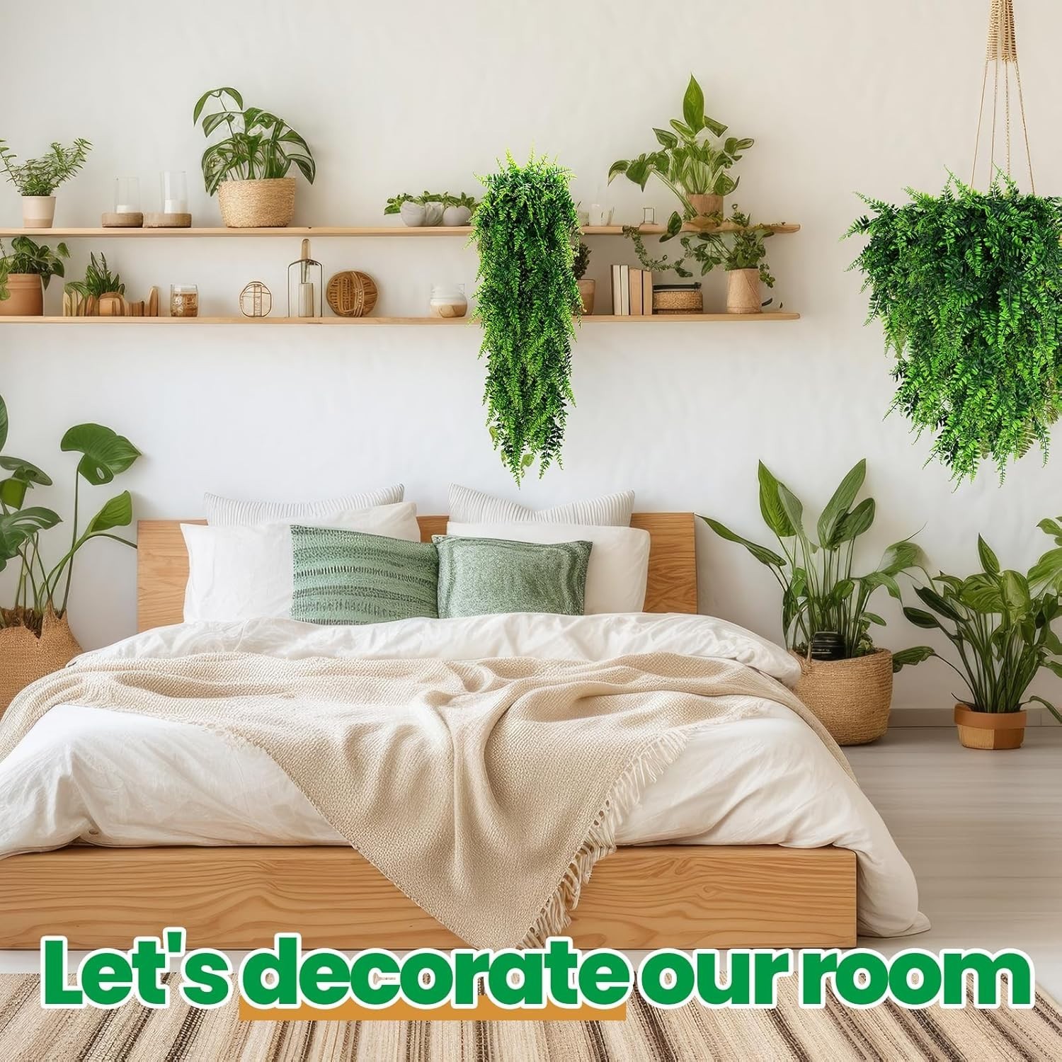 96 Pcs Artificial Hanging Plants 32 Inch Hanging Boston Ferns Plastic Fake Plant