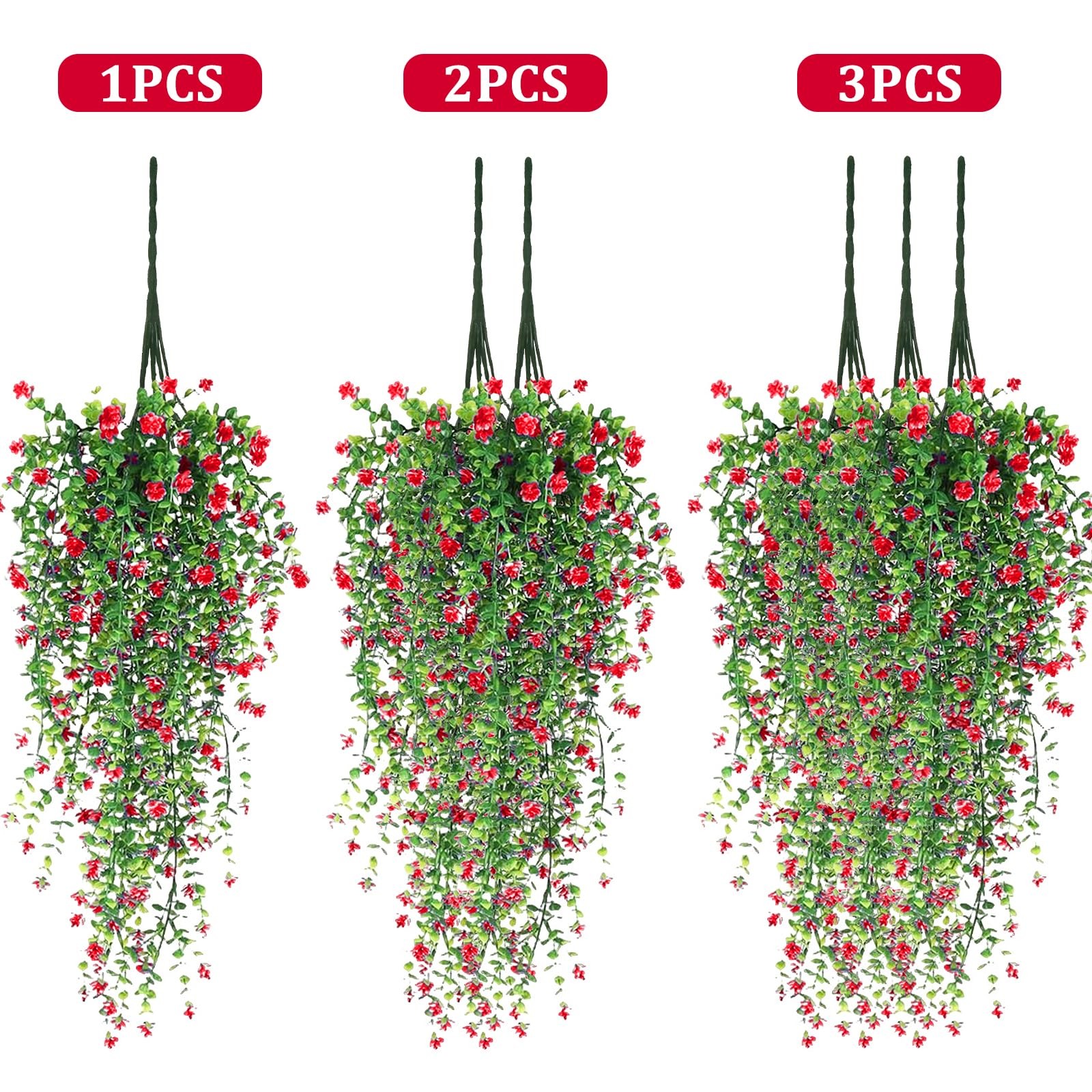 Artificial Hanging Flowers, 3 Pcs Fake Hanging Plants Artificial Vines for Outdo
