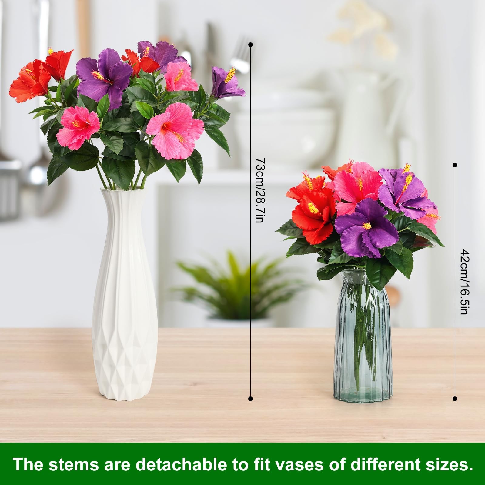 30in Silk Artificial Hibiscus Flowers 3PCS Fake Tropical Hawaii Flowers with …