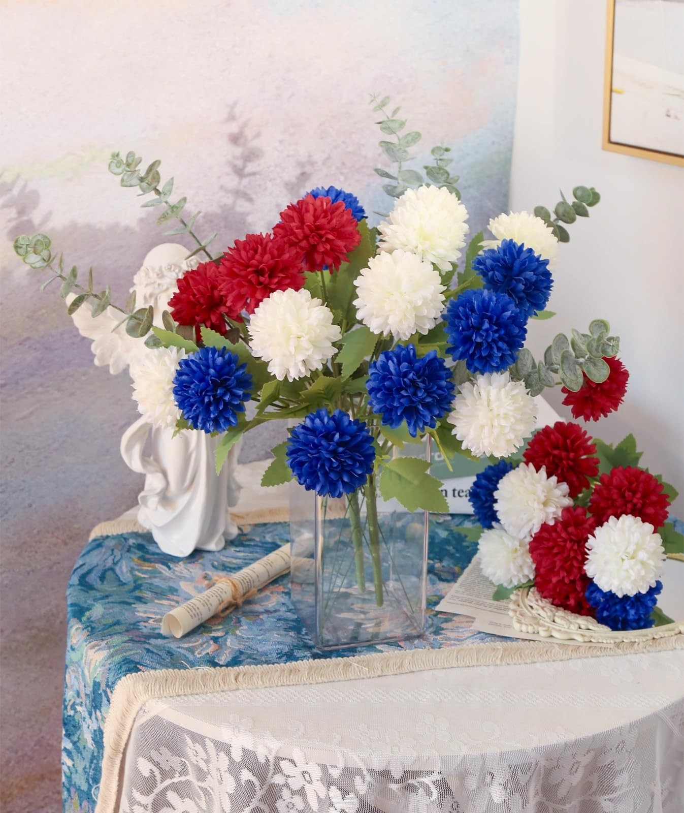 4 of July Decor Faux Chrysanthemums Artificial Flowers 27Heads Fake Silk Mums…