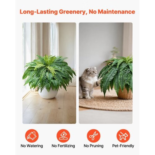 Artificial Ferns, 45 Inch Fake Boston Fern Bush Plant with 63 Fronds, Faux Gree