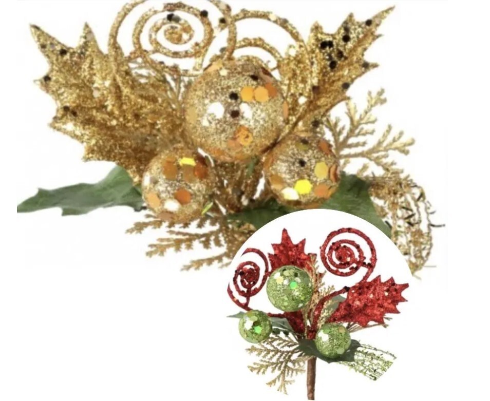Regency Glitter Red White and Green Christmas Pick Stem Grinch Style Decor