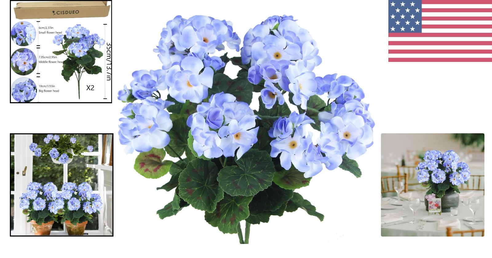 Vibrant 2 Pcs Faux Light Purple Geranium Flowers for Weddings & Centerpieces