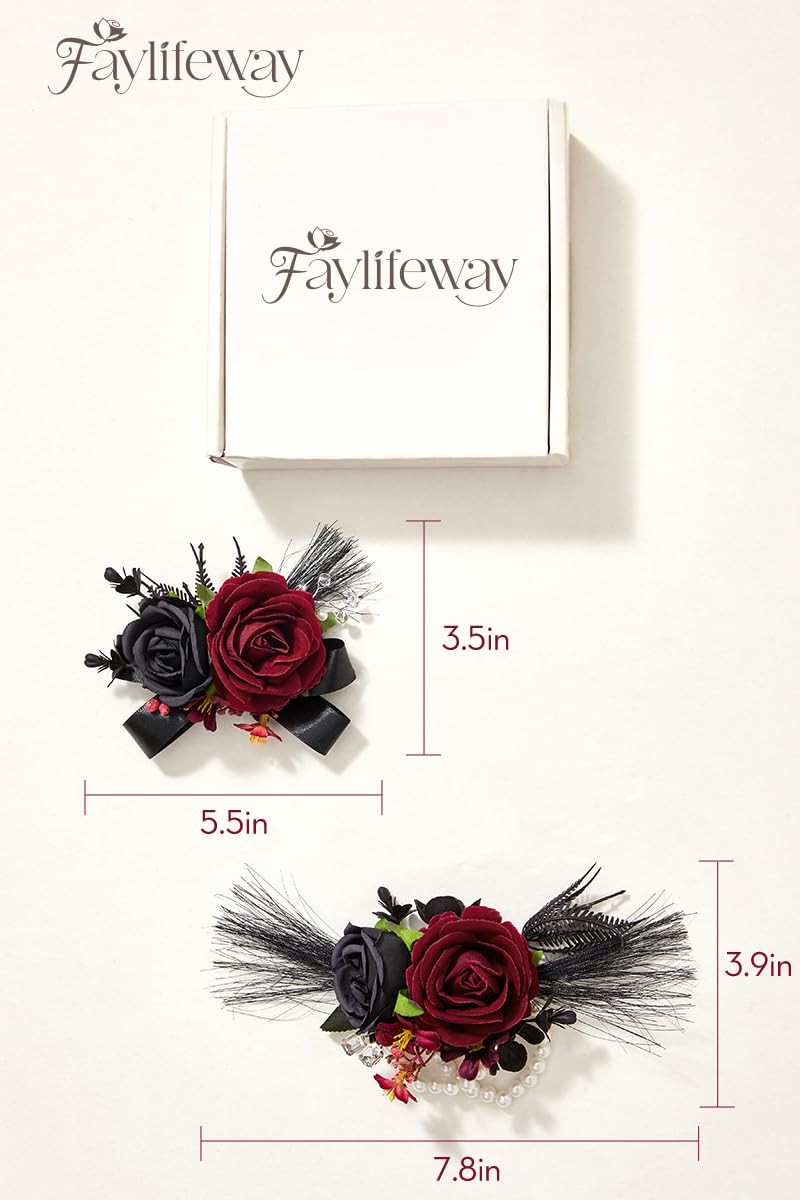 Faylifeway Rose Burgundy Corsage and Boutonniere Set for Wedding Prom(Set of …
