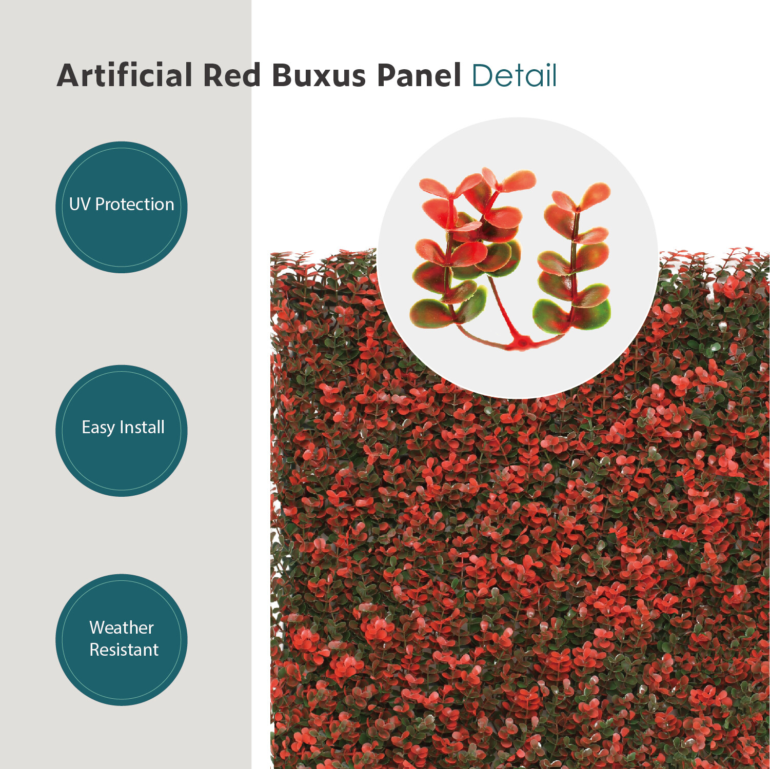20″x20″ Artificial Red Buxus Mat Faux Fence Panel Wall Decor Ficus Plant Hedge