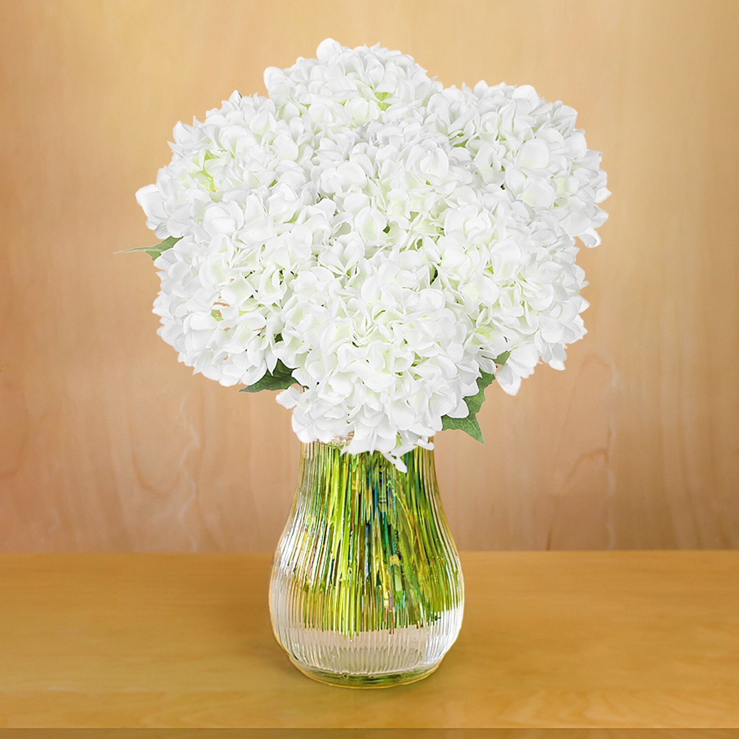 EZFLOWERY 5 Pcs Artificial Silk Hydrangea Flowers 18” Bouquet Arrangement White