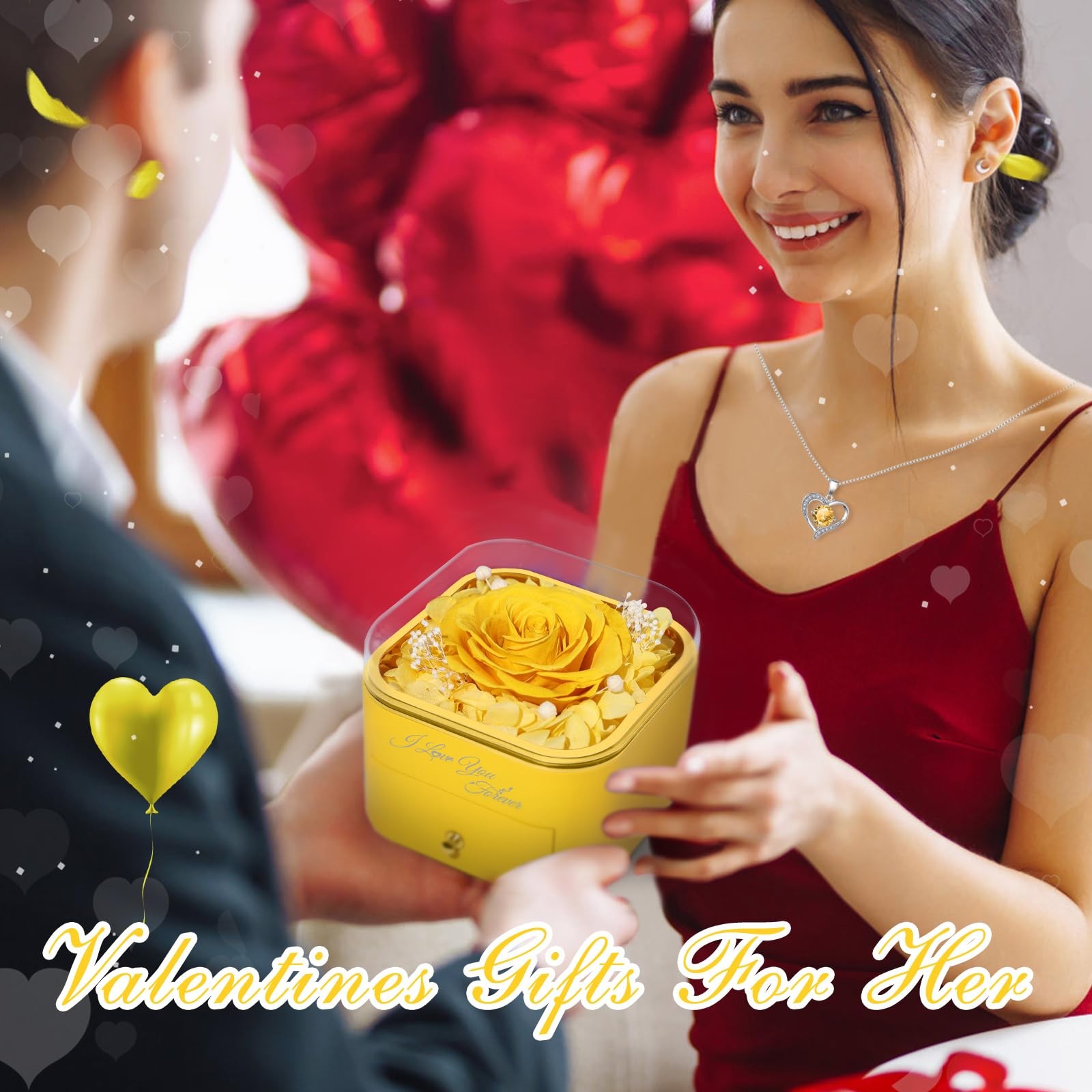 Gifts for Preserved Real Rose with Necklace Eternal Roses Forever Flowers for…