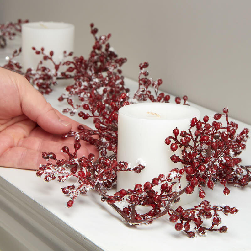 Set of 2 Weatherproof Artificial Snowy Red Berry Garlands – 6 Feet Long, Each