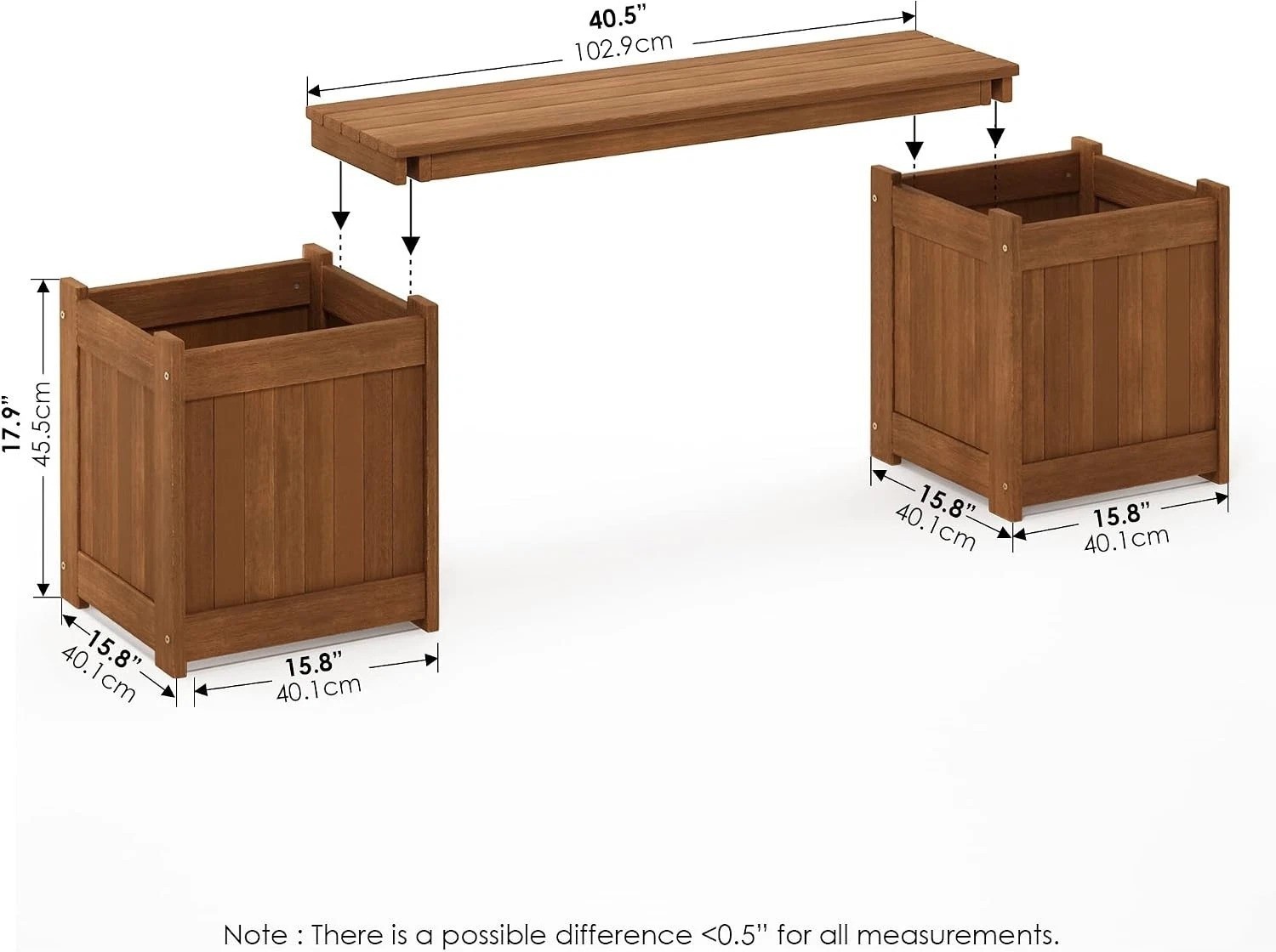 Elegant Tioman Brown Flower Box with Removable Bench – Weather Resistant Design