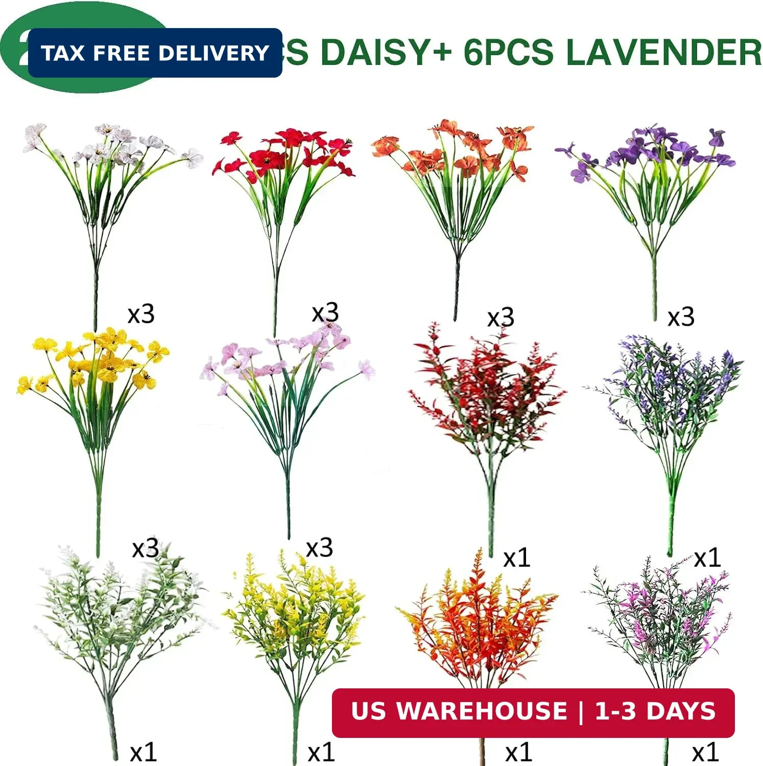 24 Bundles Artificial Flowers for Outdoors, UV Resistant Fake Flowers Faux Plant