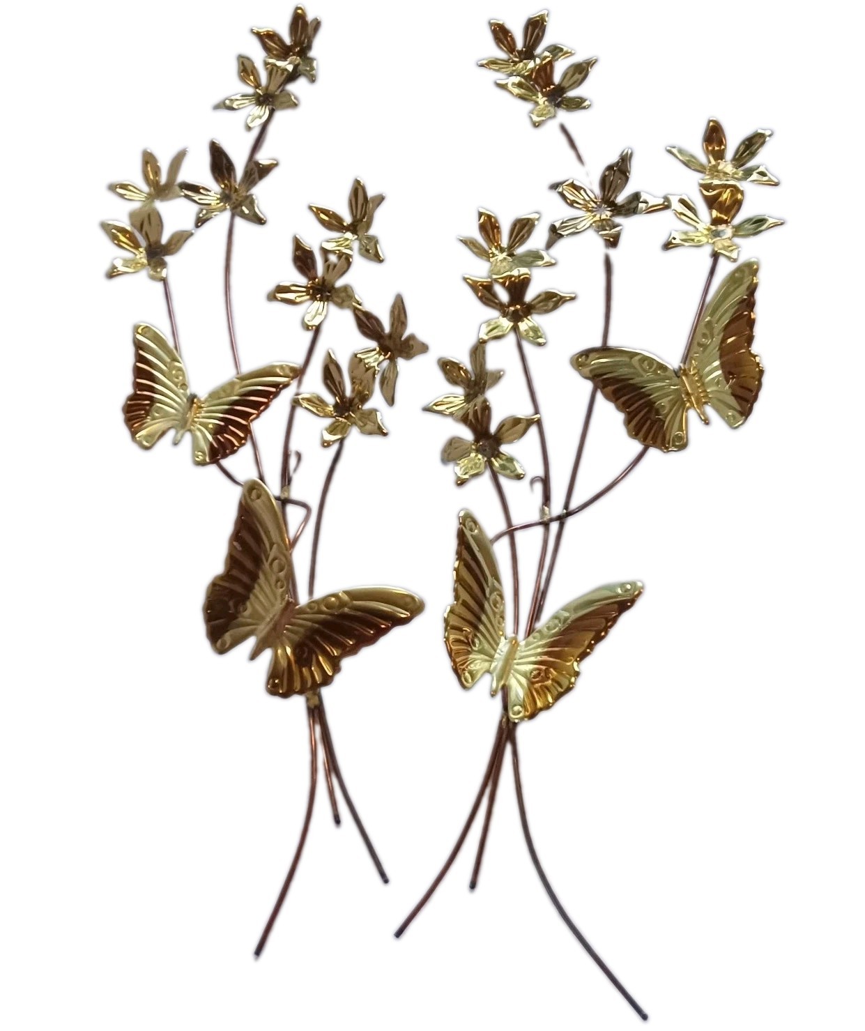 Metal Butterfly Sculptures Wall Hangings Flower Floral Vintage Decor 80s 90s set