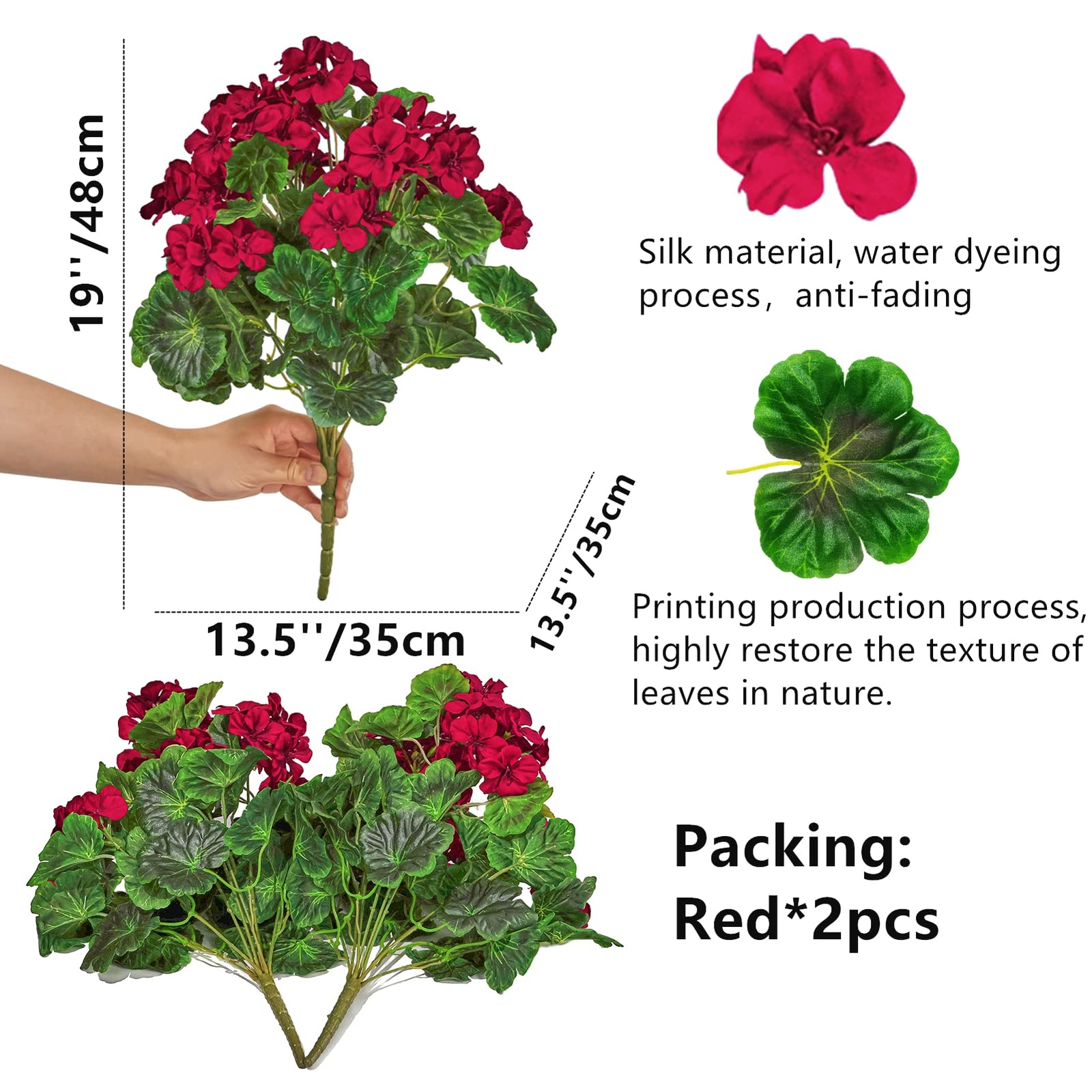2Pcs 19” Realistic Artificial Geranium, Uv Resistant, Wedding Kitchen Garden…