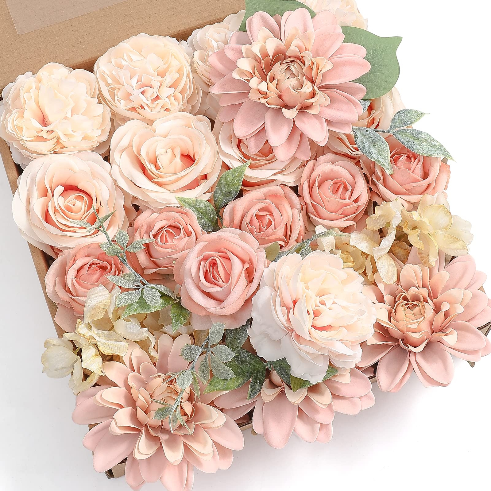 Artificial Flowers Combo Box Gradient Color with Stems DIY Decorations Peach