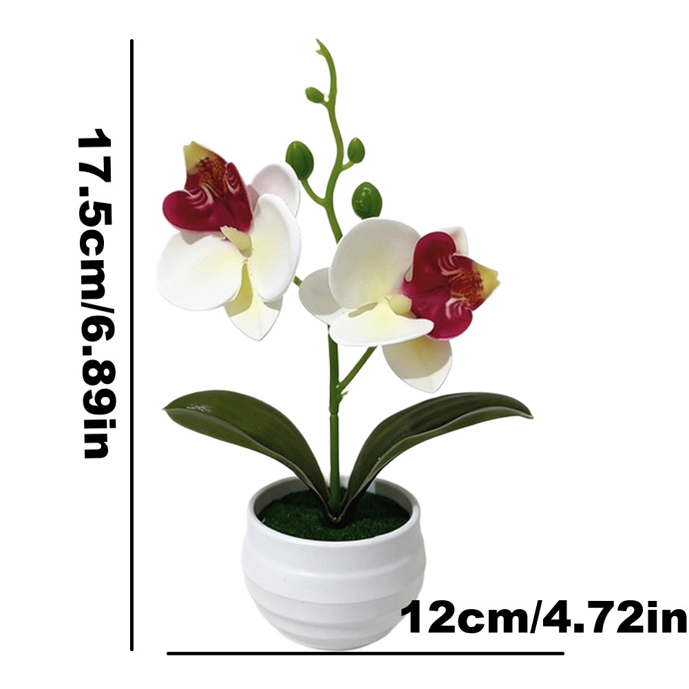 Faux 2-Head Orchid in Striped Pot 6.9 in Tall Realistic Plastic Flower