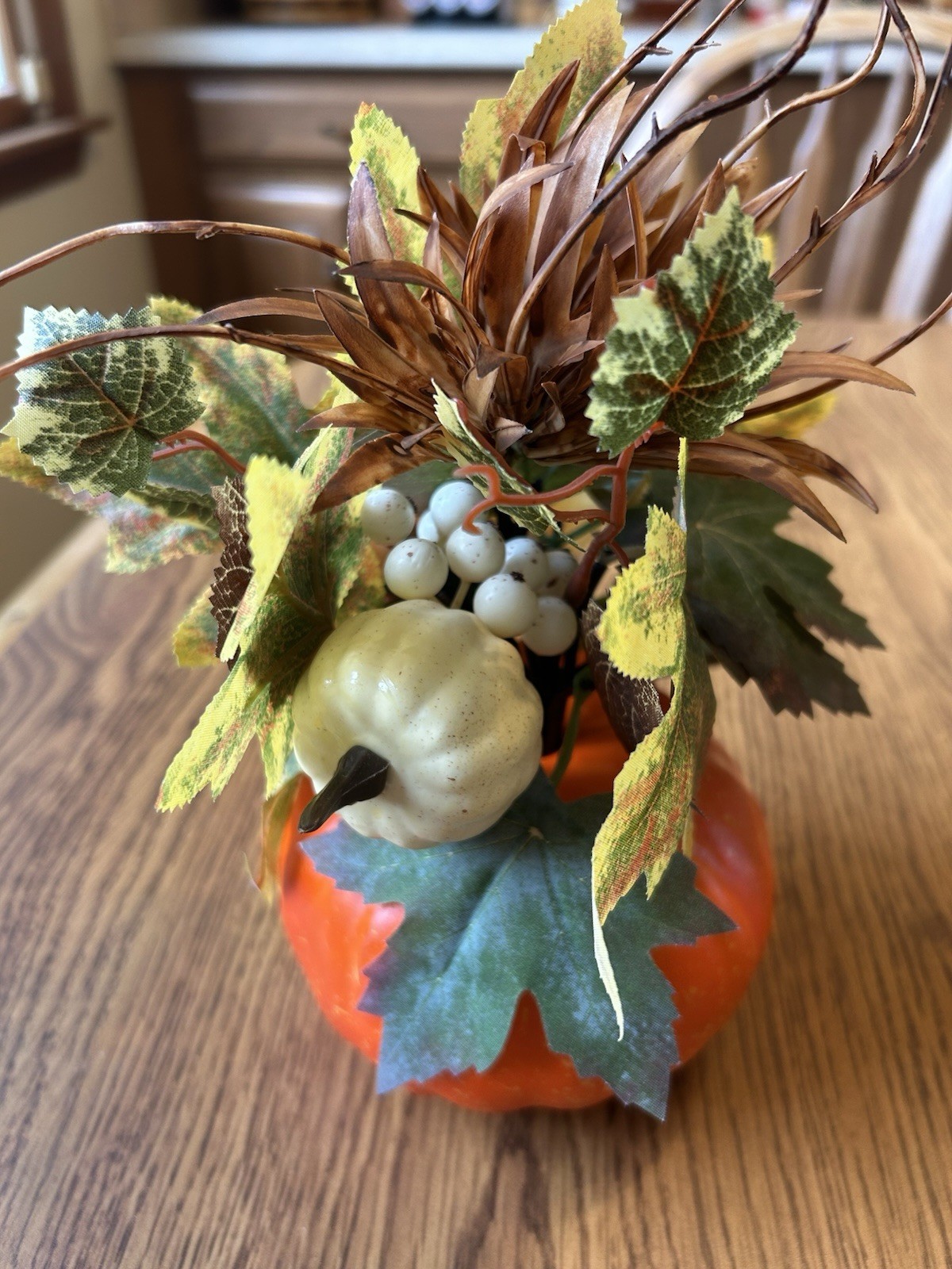 Artificial Harvest Pumpkin With Sunflower & Autumn Leaves Decorations