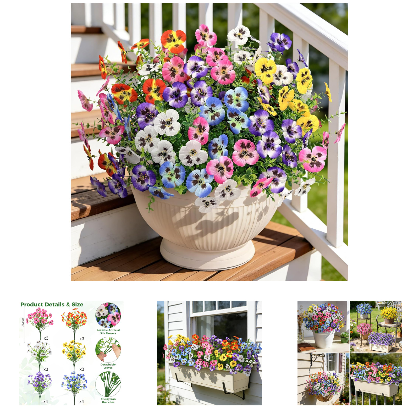 Artificial Pansy Flowers for Outdoors, Fabric Silk Faux Flowers 20 Pack UV