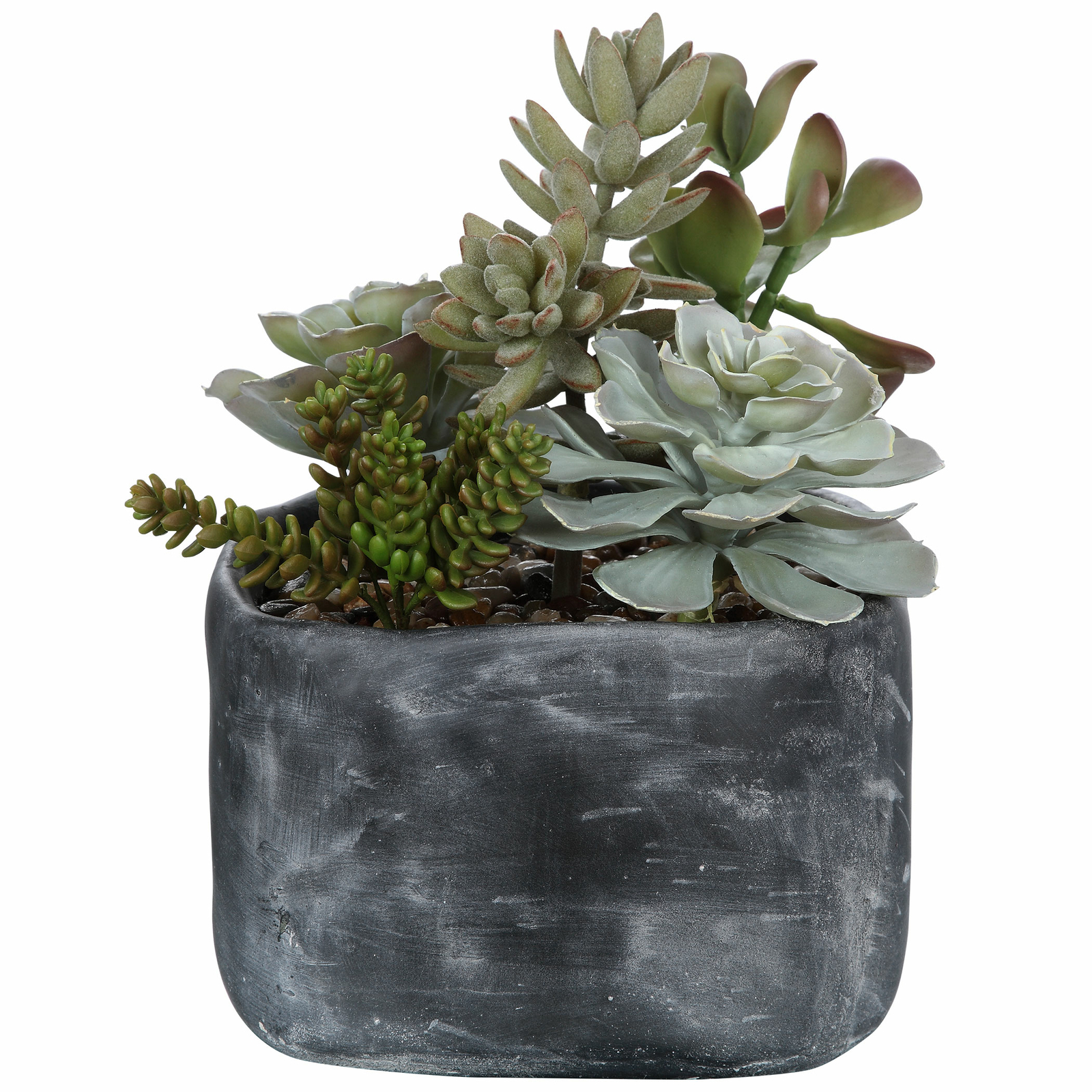 Contemporary Large Desert Succulent Faux Floral Charcoal Gray Concrete Planter