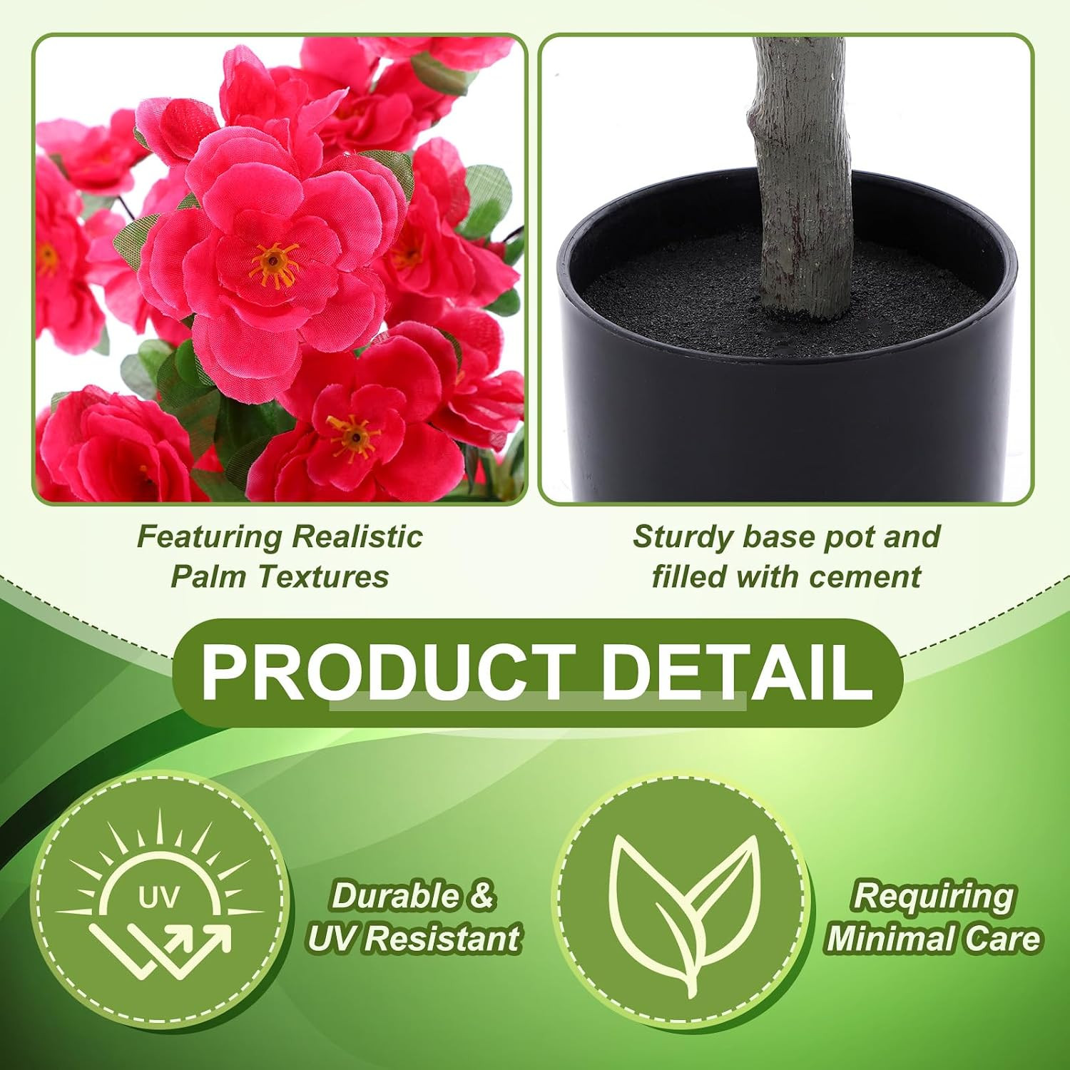 2 Pack 4 Ft Artificial Azalea Tree Fake Azalea Plant Outdoor Indoor Faux Flower