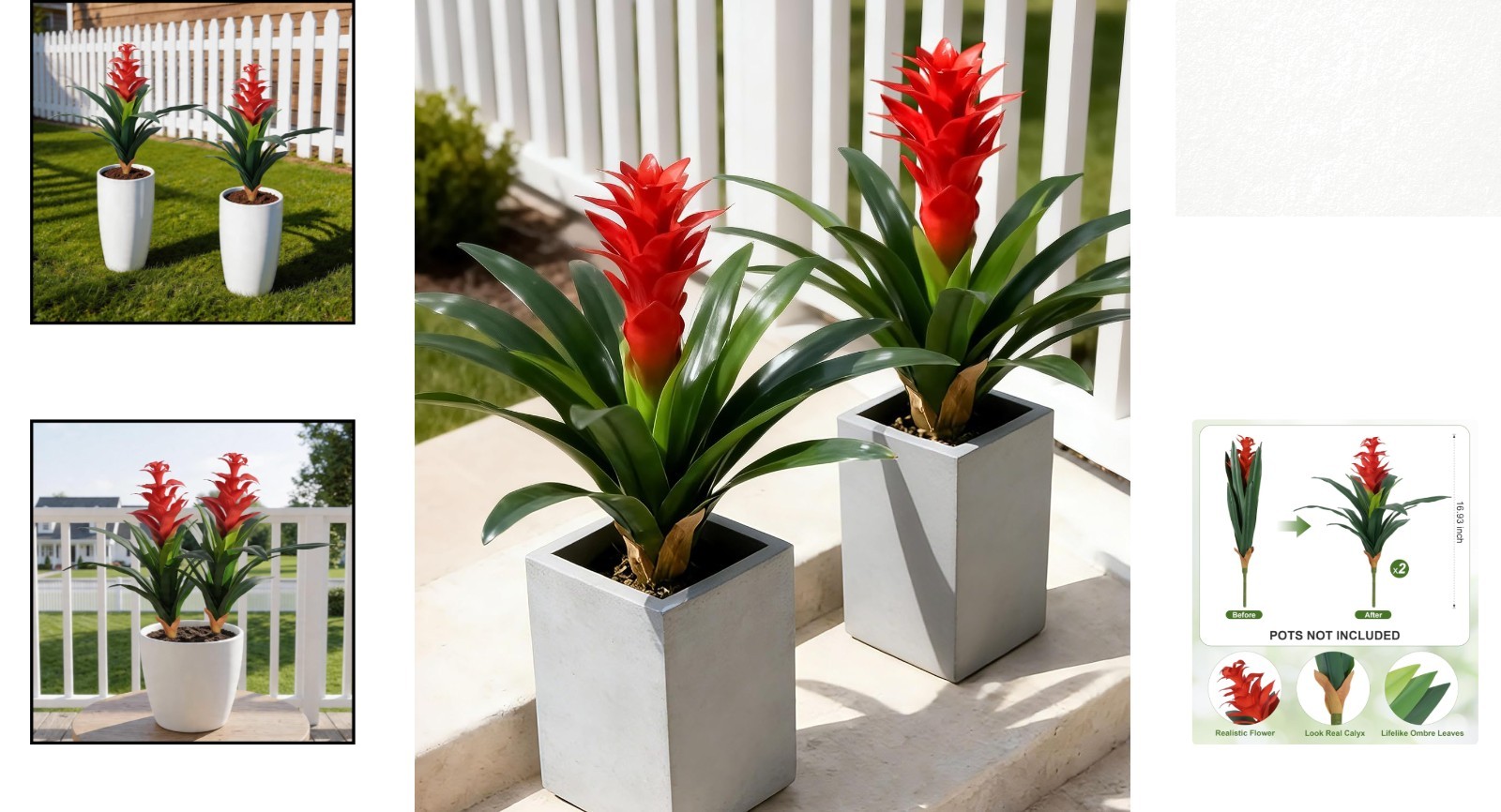 Elegant 2 Pack 16.93″ Red Bromeliad Artificial Flowers for Indoor or Outdoor