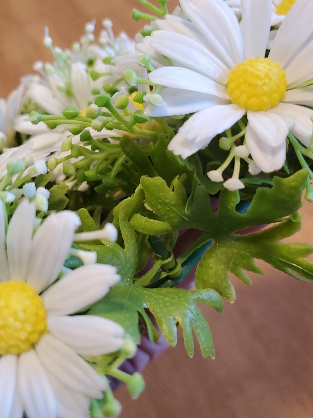 1970’s Faux Floral Centerpiece Taper Holder- White Daisies Plastic Flowers 12″
