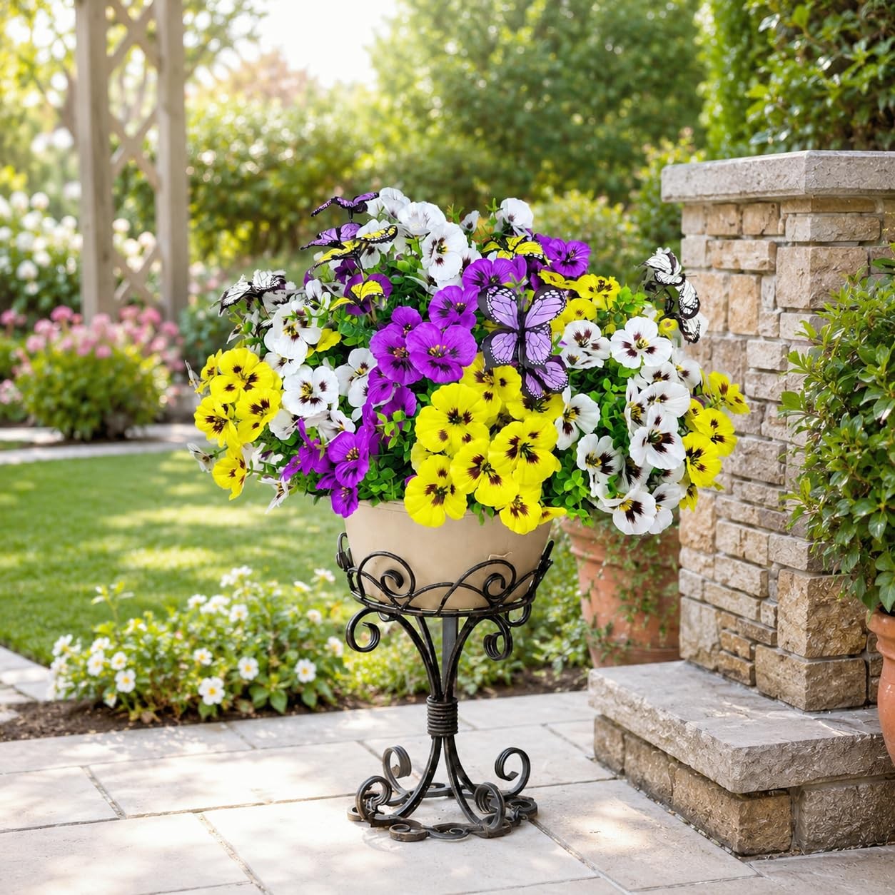 Geegoods Purple White Yellow Pansy Flowers 18 Stems