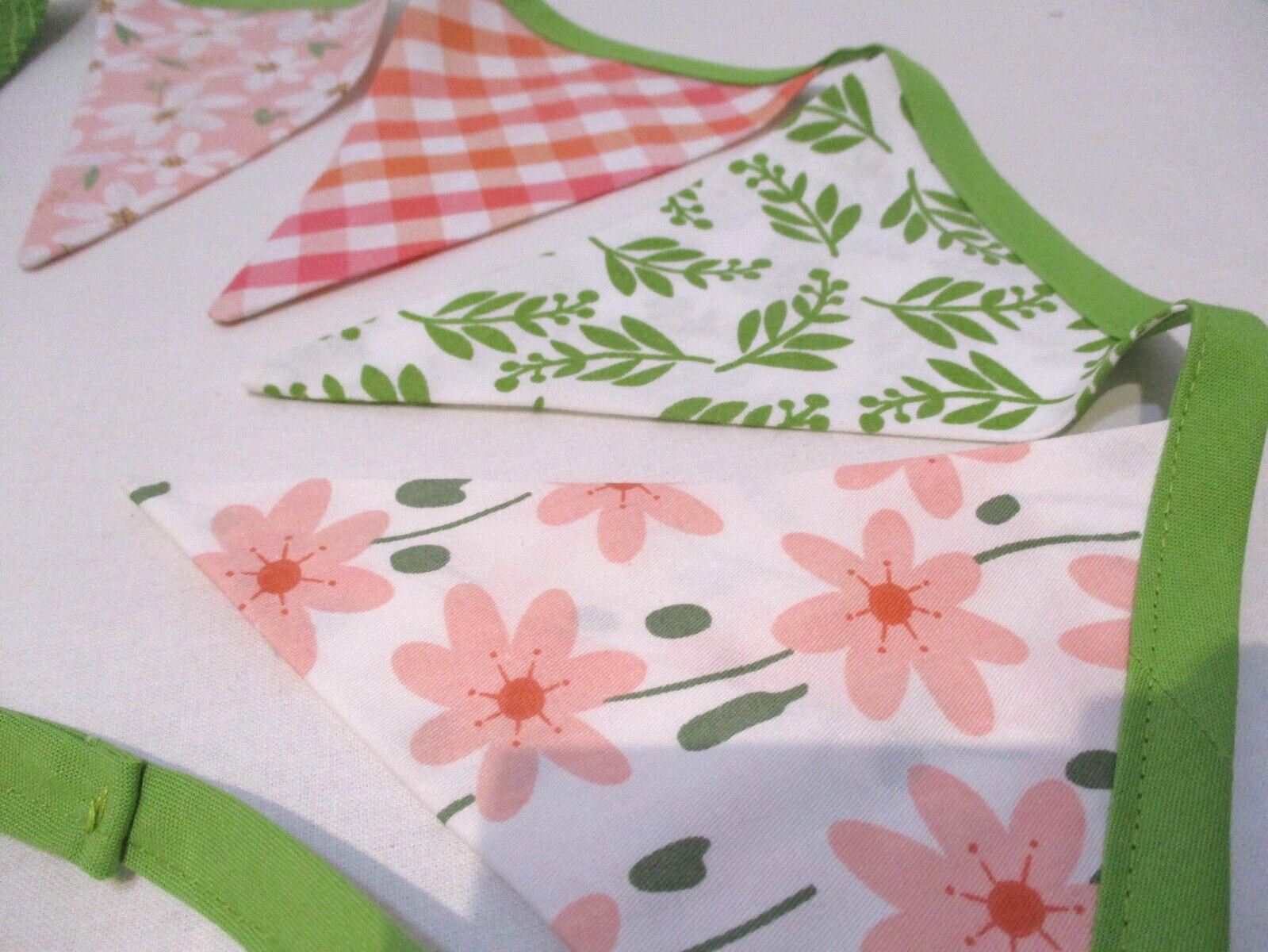 Cotton Flag Garland, Peach-Green Floral, Garden , College Dorm Decoration, 88″ L