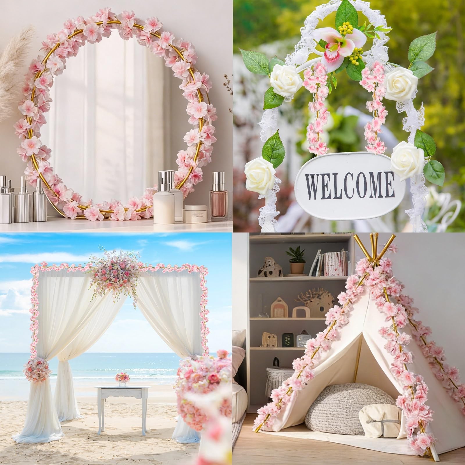 Cherry Blossom Garland, 6 Pack Artificial Cherry Flower Vines Pink Silk Sakur…