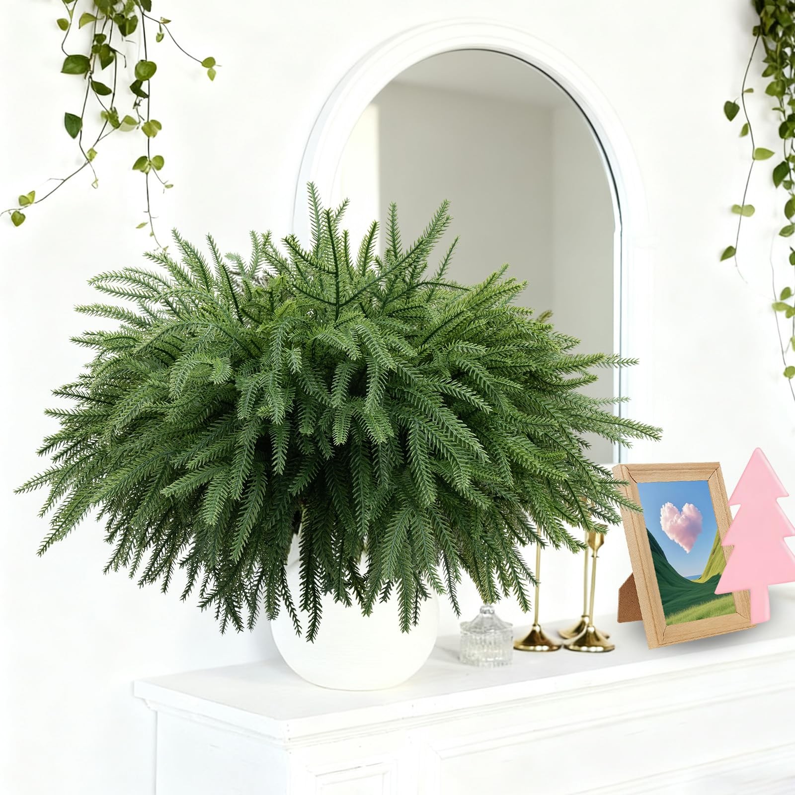 Dushle Norfolk Pine Branches 18in Artificial Greenery Stems 6 Count Green
