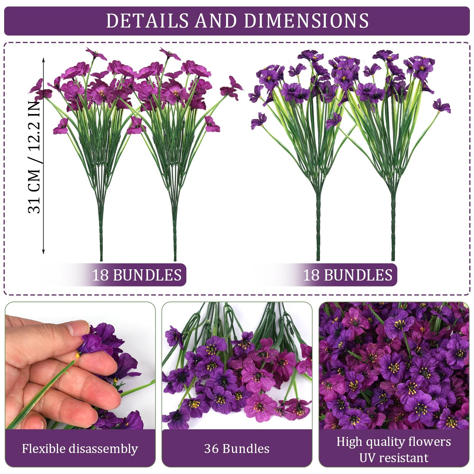 36 Bundles Artificial Flowers for Outdoors Fake Plants Outside Decoration Sil…