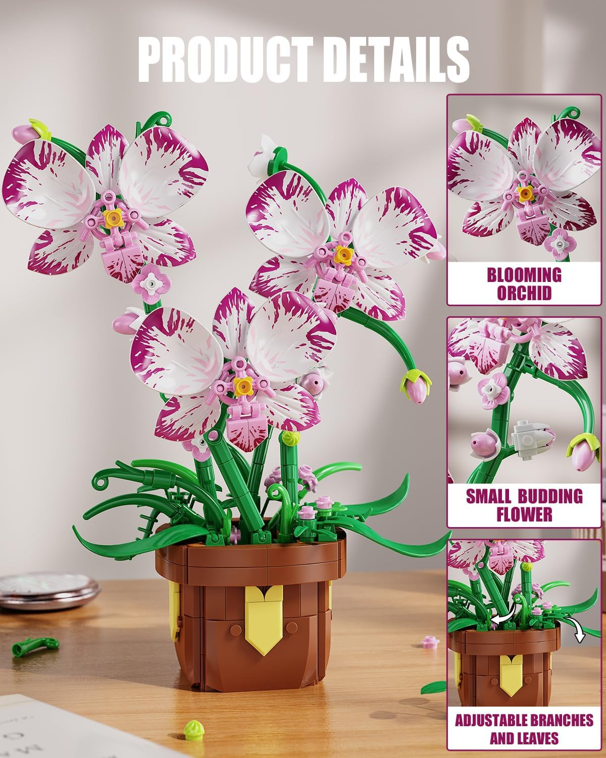 Flowers Botanicals Orchid Building Set – Artificial Flower Building Blocks for A