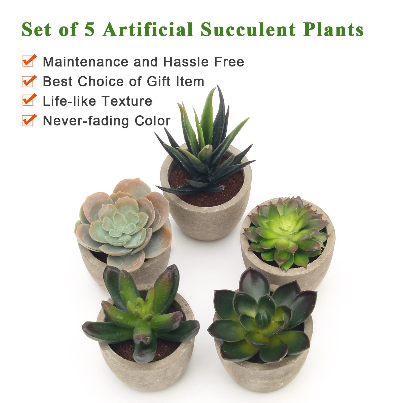 Set of 5 Artificial Succulent Plants in Pots Assorted Decorative Faux Cactus