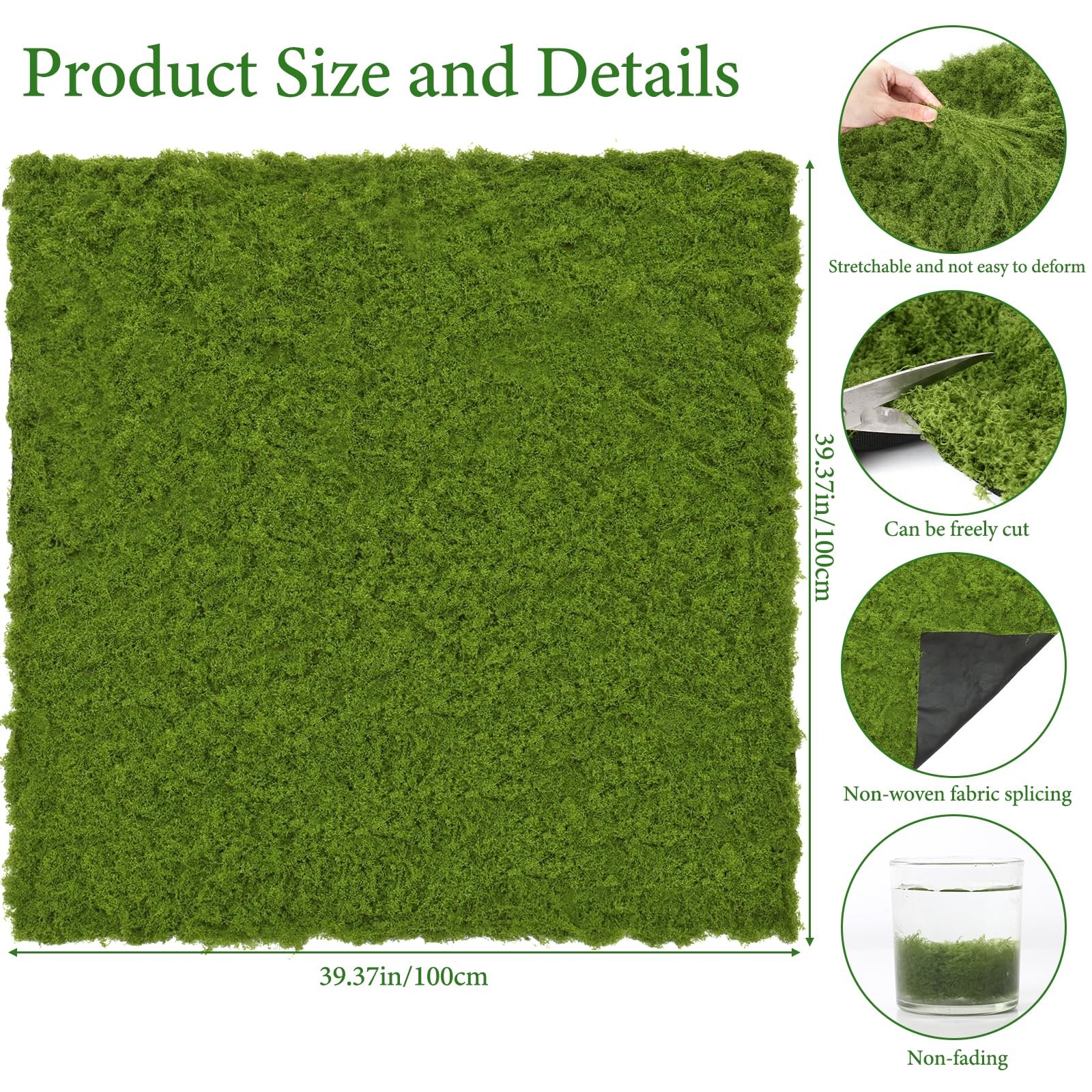 Artificial Moss Mat, 39.37″ x 39.37″ Light Green Fake Moss for Crafts Decorat…
