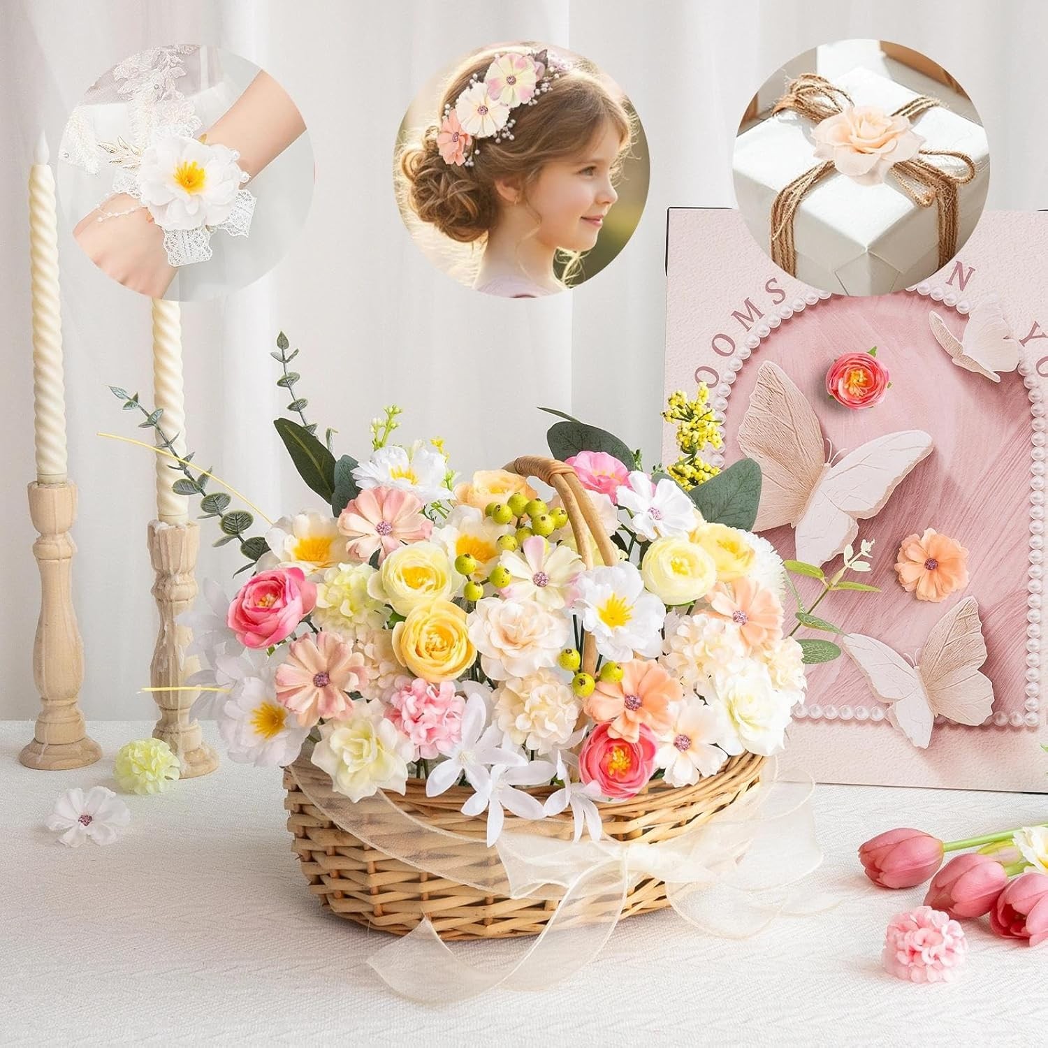 Fake Flower Heads Mini Silk Flowrs Bulk Small Flower 3D Loose Faux Daisy Rose