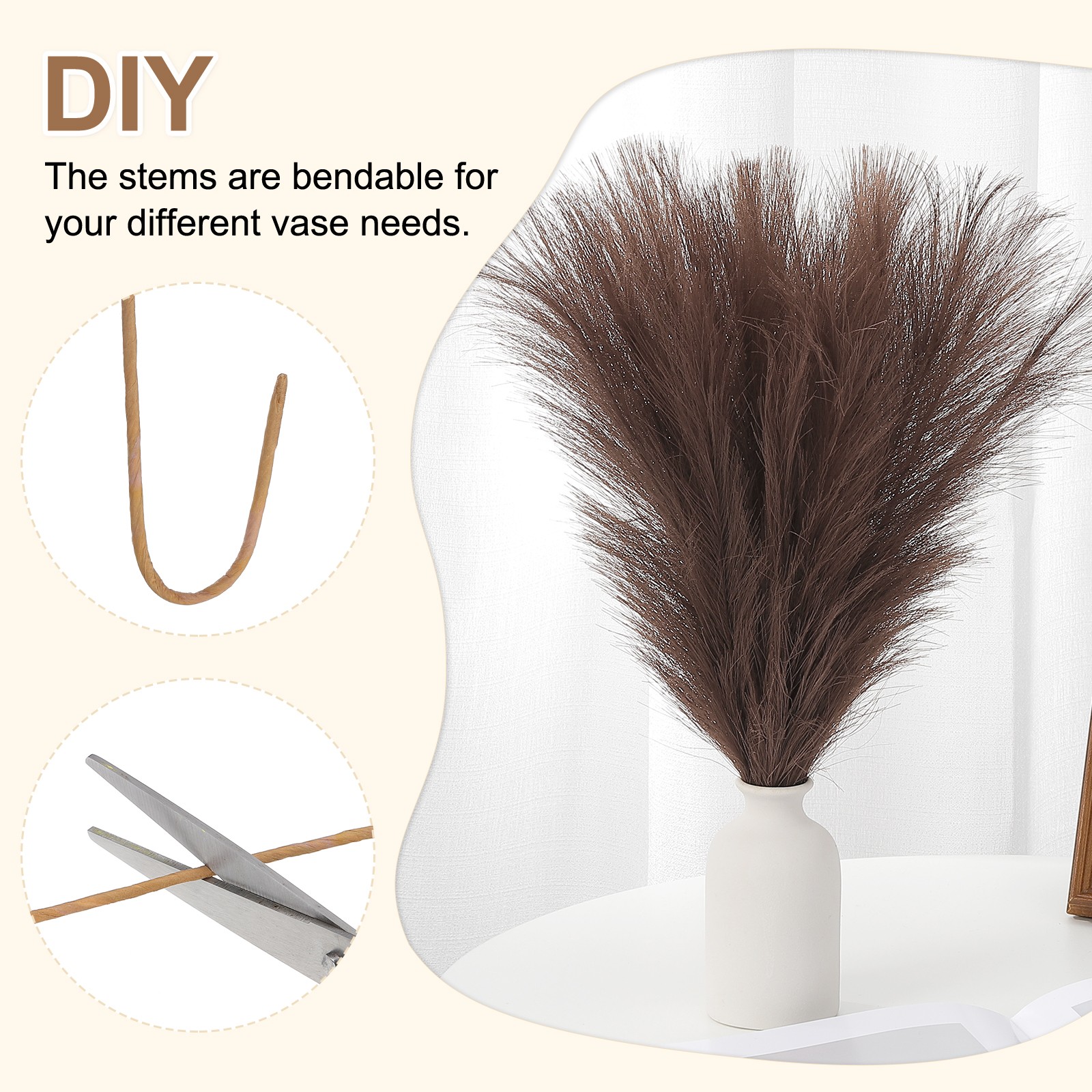 17.7in Pampas Grass Decor, 50pcs Artificial Pampas Grass Bulk, Dark Brown
