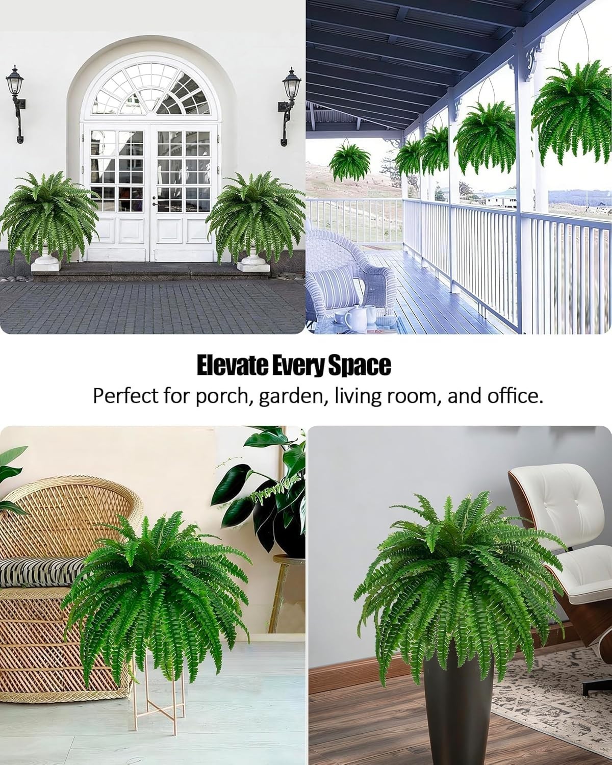 GYERB 48″ Large Artificial Boston Fern Plants for Outdoor Indoor, Fake Ferns …