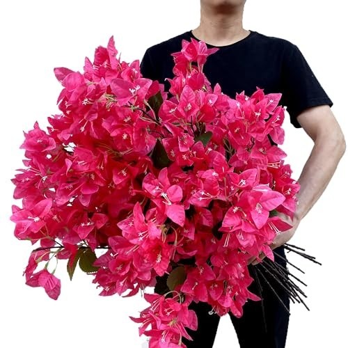 16 Pack Silk Bougainvillea Flower Stems – Fuchsia Long Branches for Home Wedding