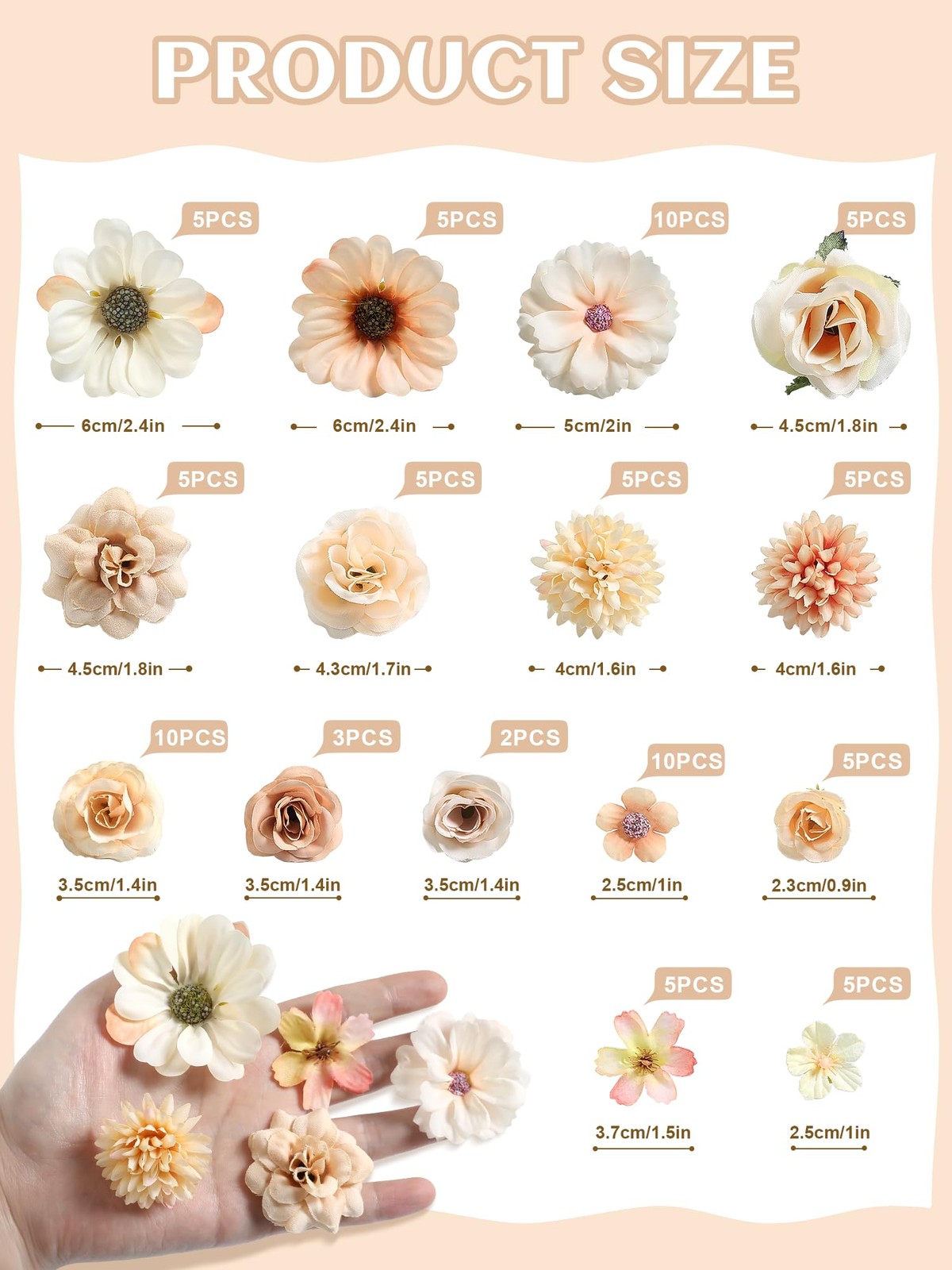 90 PCS Nude Silk Fake Flowers Mini Artificial Assorted Roses Peonies Craft DIY
