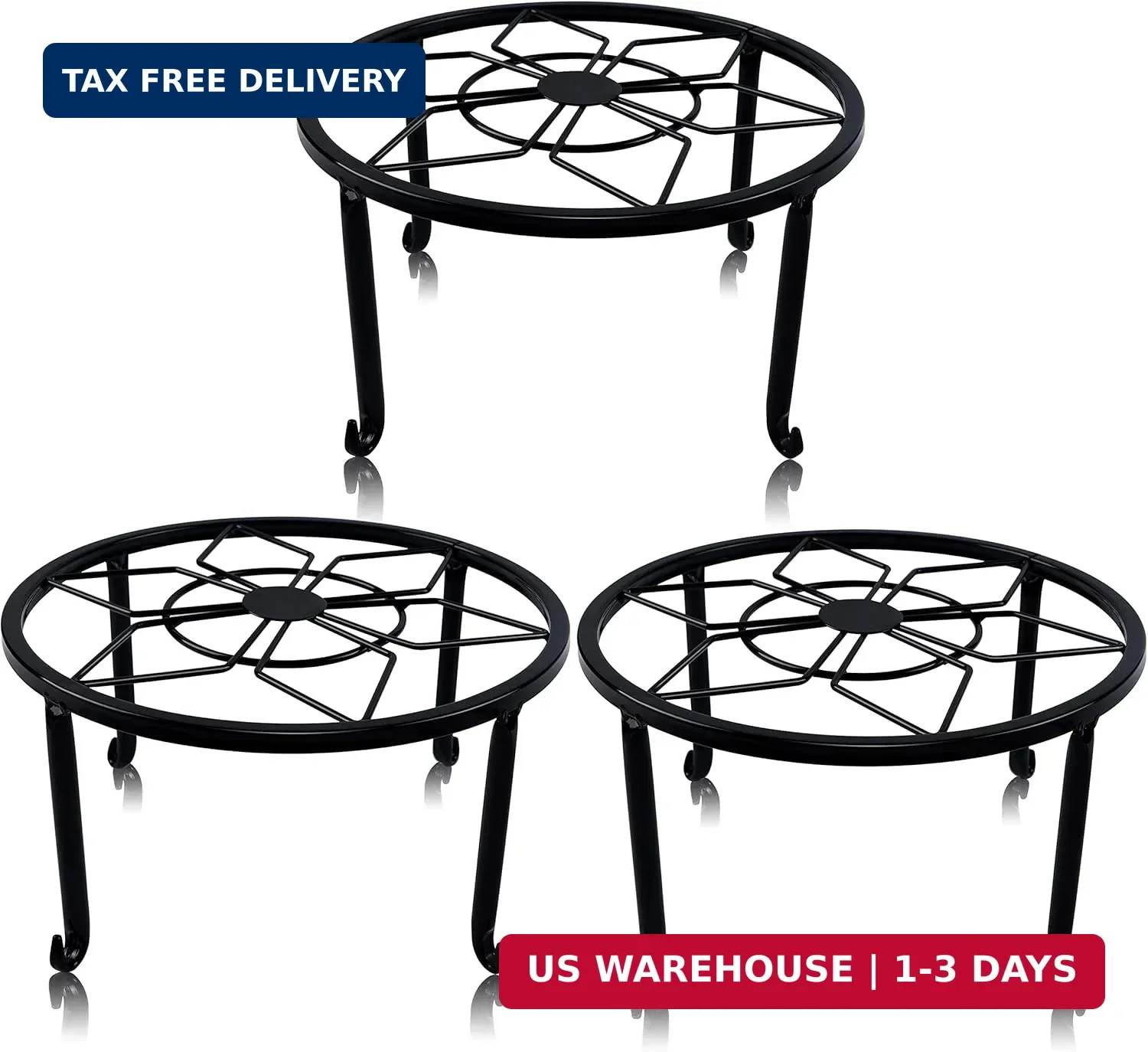 yosager 3 Pack Metal Plant Stands for Flower Pot, Heavy Duty Black Iron Potted S