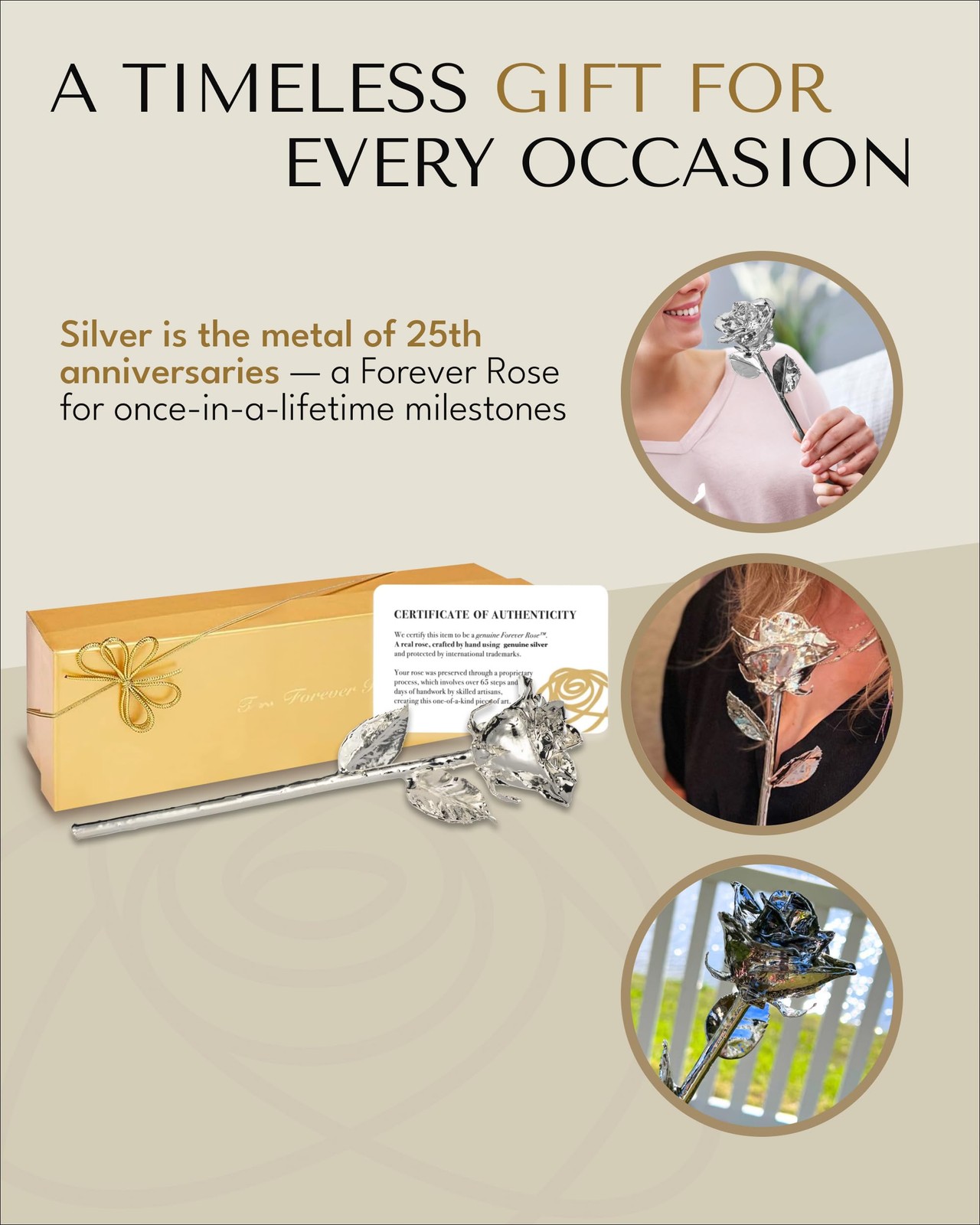 Real Rose Dipped in Silver, Handcrafted Preserved Rose in Luxury Gold Gift Bo…