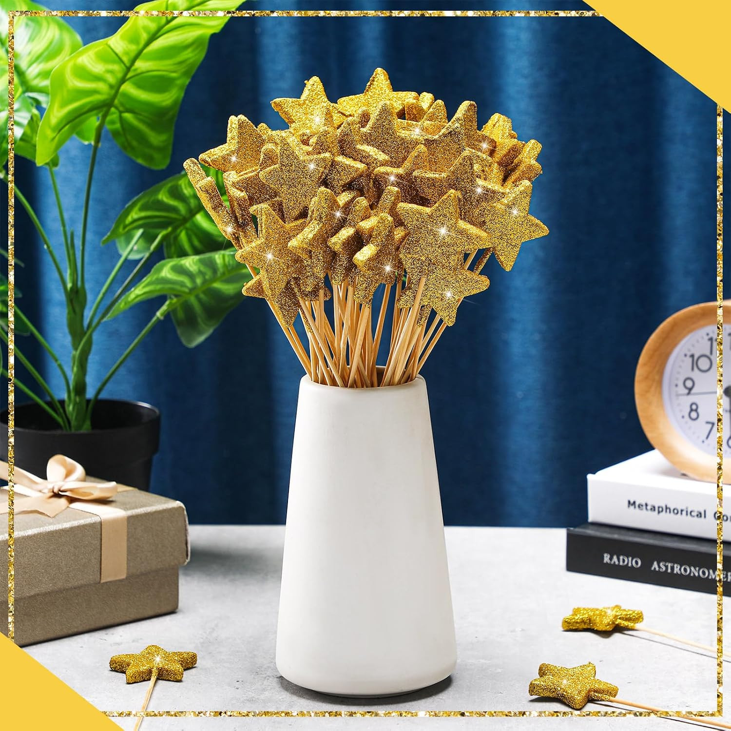 60 Pcs Star Floral Pick 8” Star Centerpiece Table Decor Gold Graduation Glitte