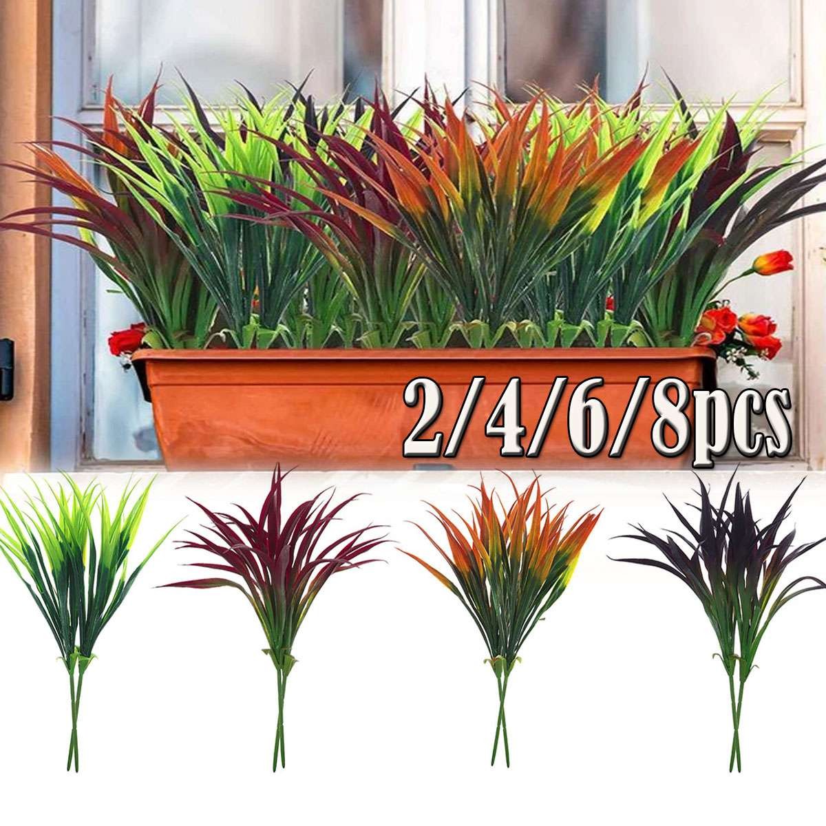 2~8X Bundles Artificial Grass Plant Fake Flower Decor Shrub Greening Landscaping