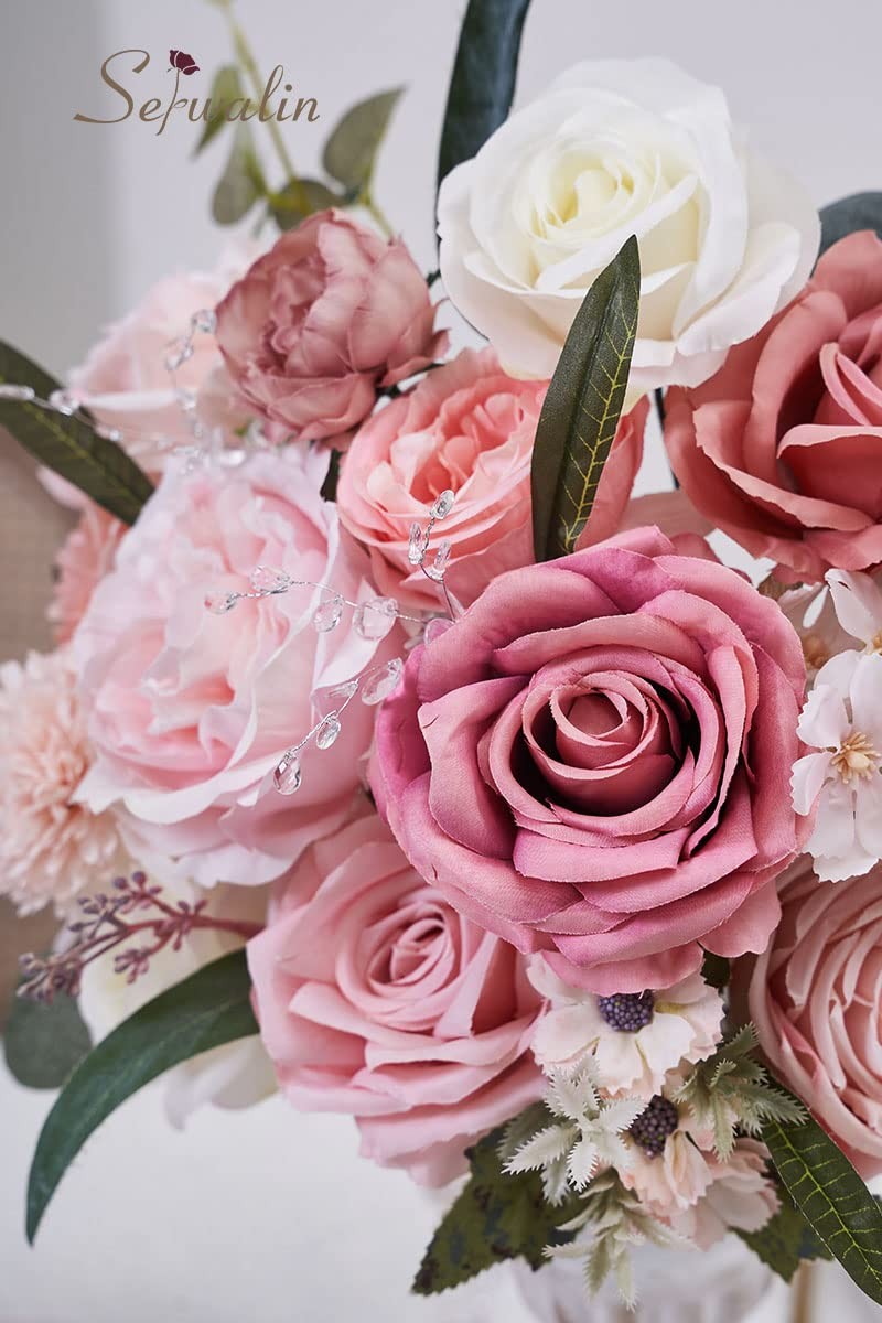 Artificial Pink Spring Roses Silk Fake Flowers DIY Wedding Bridal Bouquets