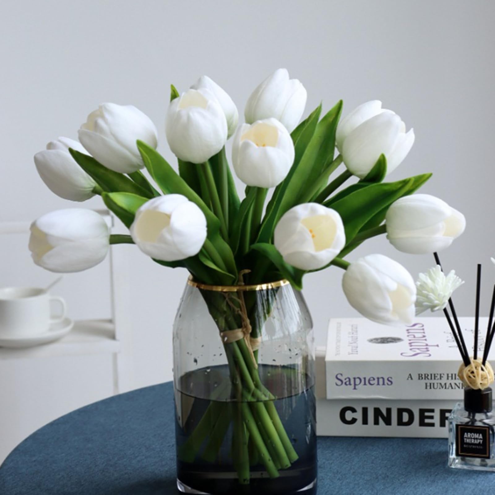 Luxury Artificial White & Green Tulip Flowers – 11pcs for Home, Wedding, Valenti
