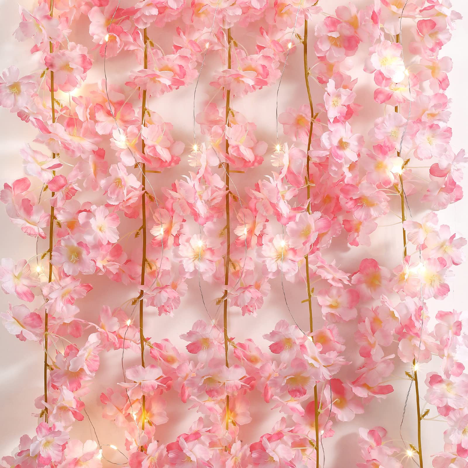 8 Pcs 47.2‬ ft Cherry Blossom Flower Garland with String Light Artificial Han…