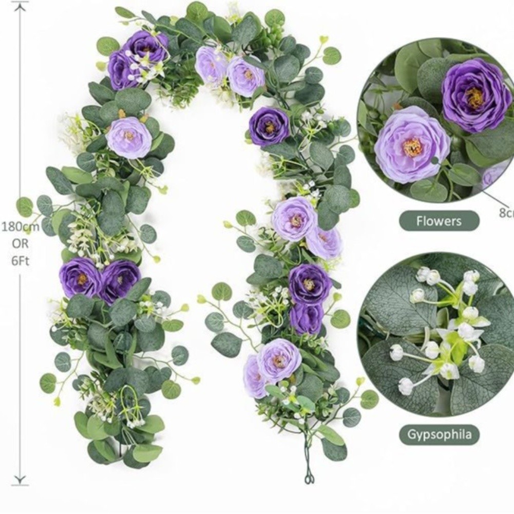 6FT Blue and White Rose Garland Artificial Eucalyptus for Wedding and Party Use